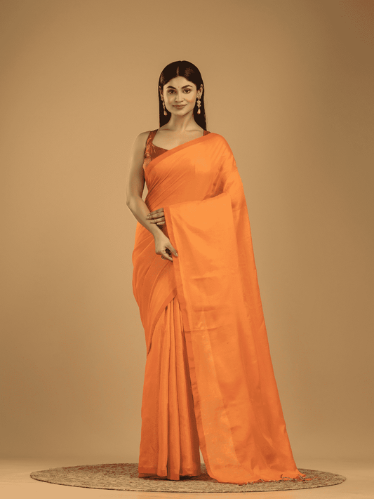 Mul Tissue Cotton Saree With Neon Orange - 049