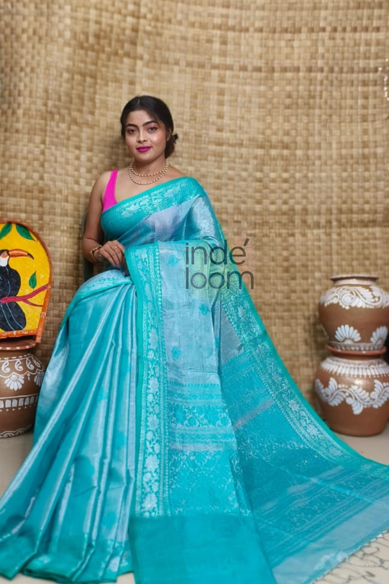 Tissue Silk Benarashi Jamdani Saree with Azure Blue-107