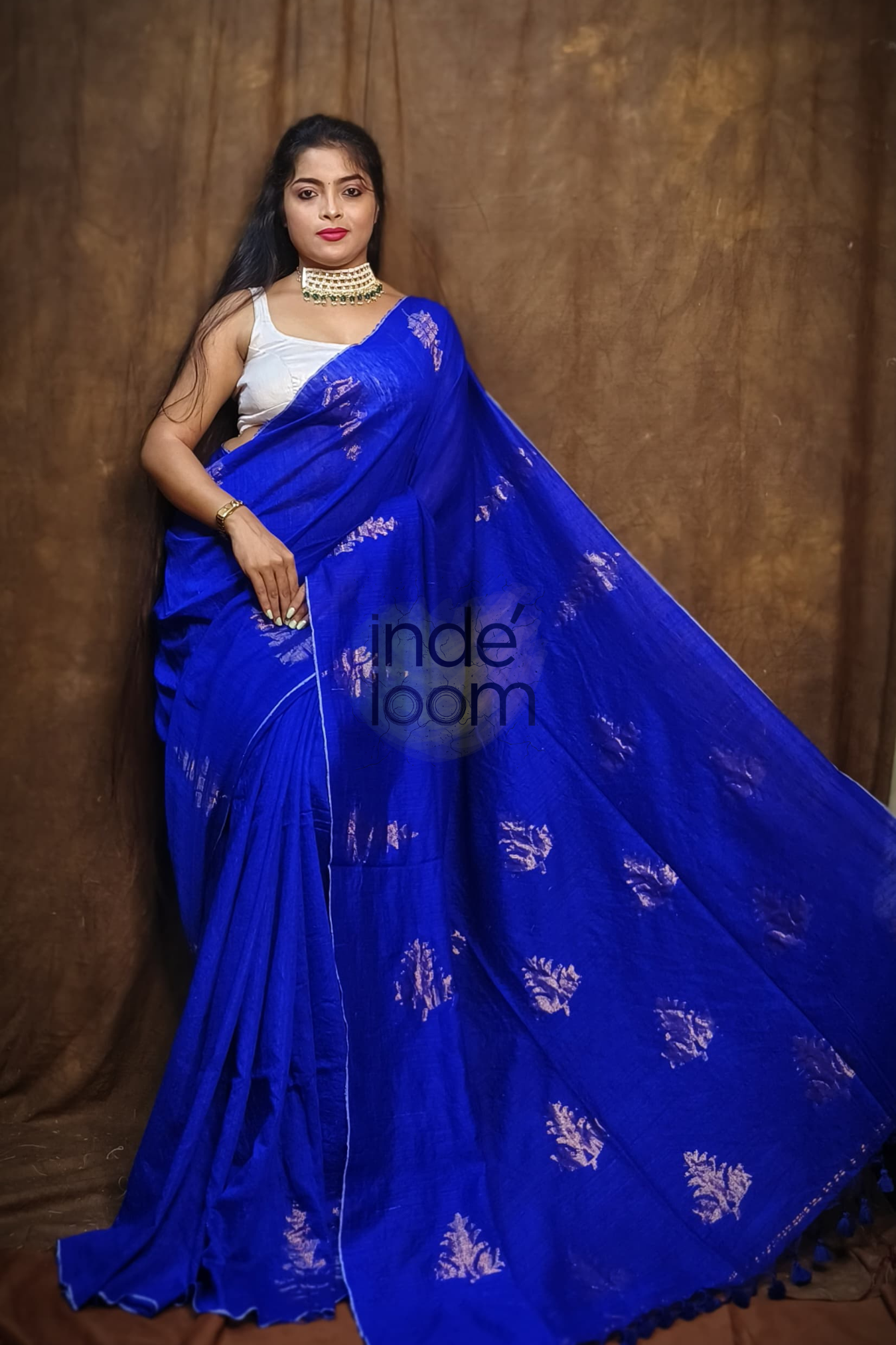 Reshom silk Matka Handloom Saree with Egyptian Blue-114