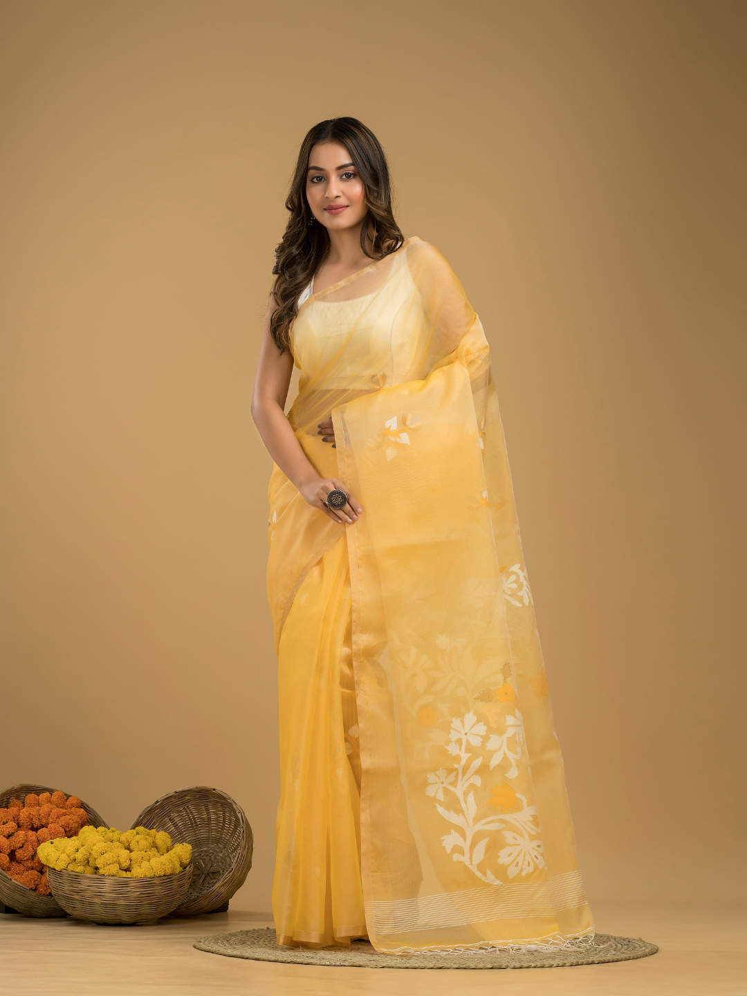 Jamdani Saree With Pale Yellow - 007