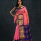 Pure Handloom Korvai Silk Cotton Saree in Hot Pink with Golden Blue Border - 112