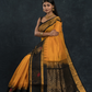 Korvai Saree with elephant Border in Mustard with Black border - 101