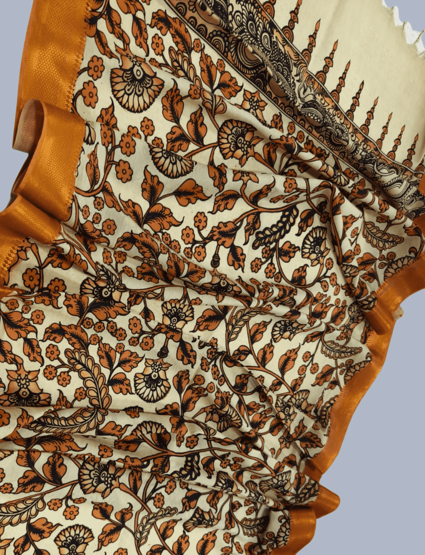 Bangalore Silk Pen kalamkari dupatta in Light Brown -062 - indeloom