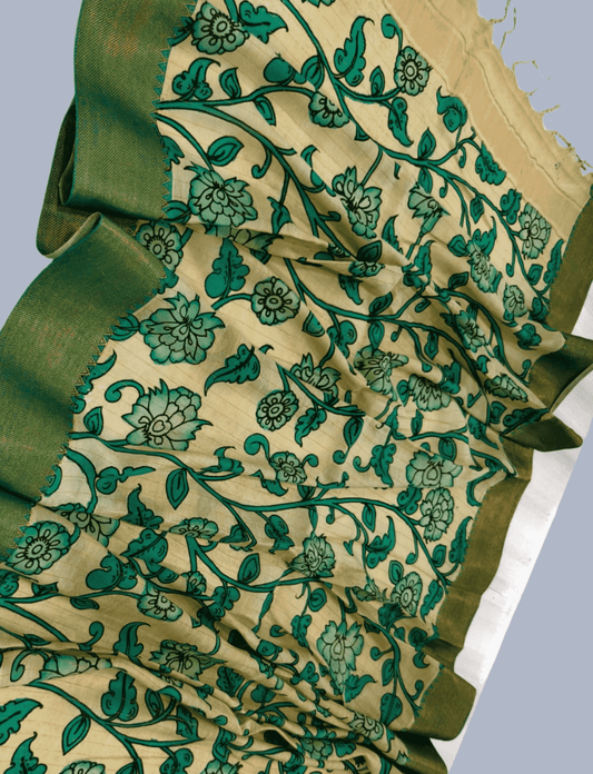 Bangalore Silk Pen kalamkari dupatta in Sand Brown -063