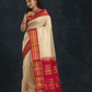 Pure Handloom Korvai Silk Cotton Saree in Rich Cream and Red Border with small Zari checks - 122