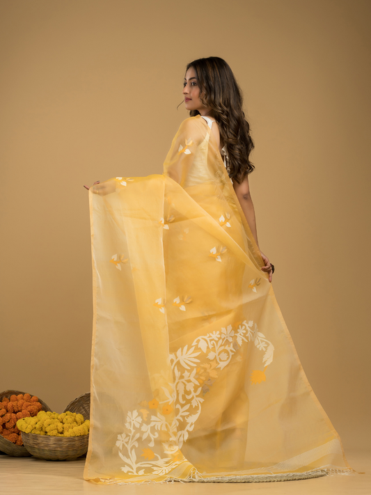 Jamdani Saree With Pale Yellow - 007