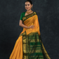 Pure Handloom Korvai Silk Cotton Vairaoosi Saree in Bright Yellow and leaf Green Border - 136