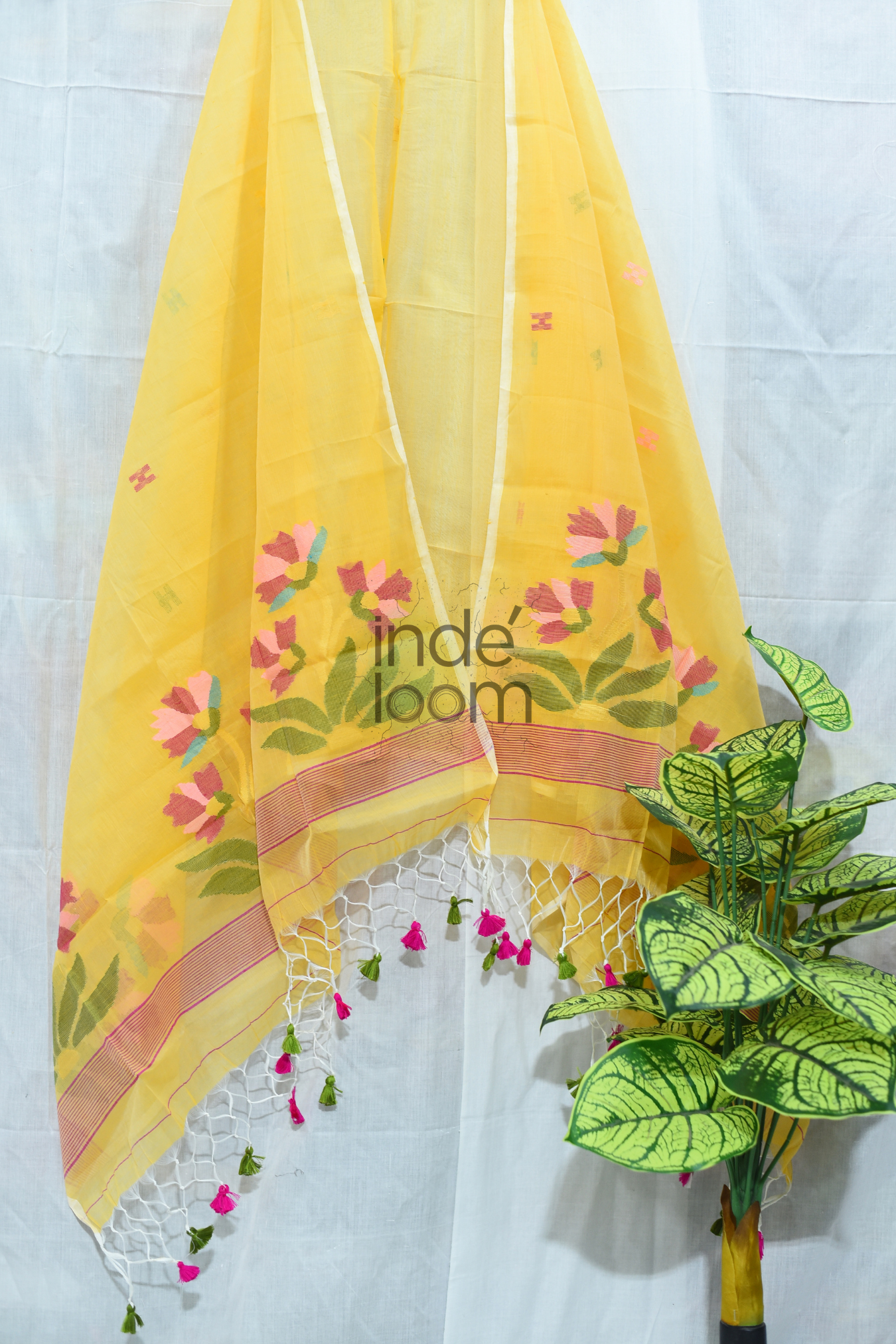 Muslin  Jamdani 2 Piece Set Kurti & Dupatta with Lemon Yellow Jamdani Kurti - 167