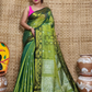 Tissue Silk Benarashi Jamdani Saree with Forest Green and White Designed Butties-109