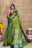 Tissue Silk Benarashi Jamdani Saree with Forest Green and White Designed Butties-109