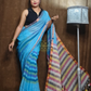 Handloom Linen Checks Saree with Indigo Blue-013