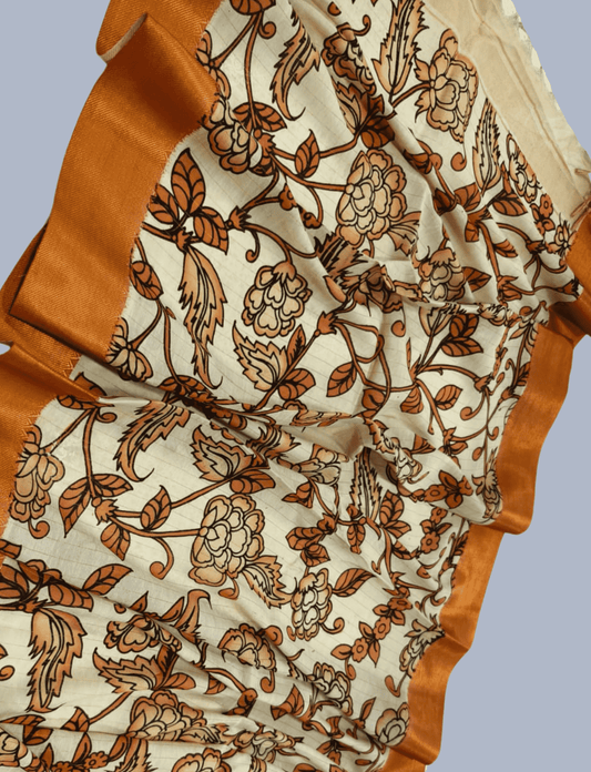 Bangalore Silk Pen kalamkari dupatta in Pale Brown -064