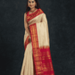 Pure Handloom Korvai Silk Cotton Saree in Rich Cream and Red Border with small Zari checks - 122