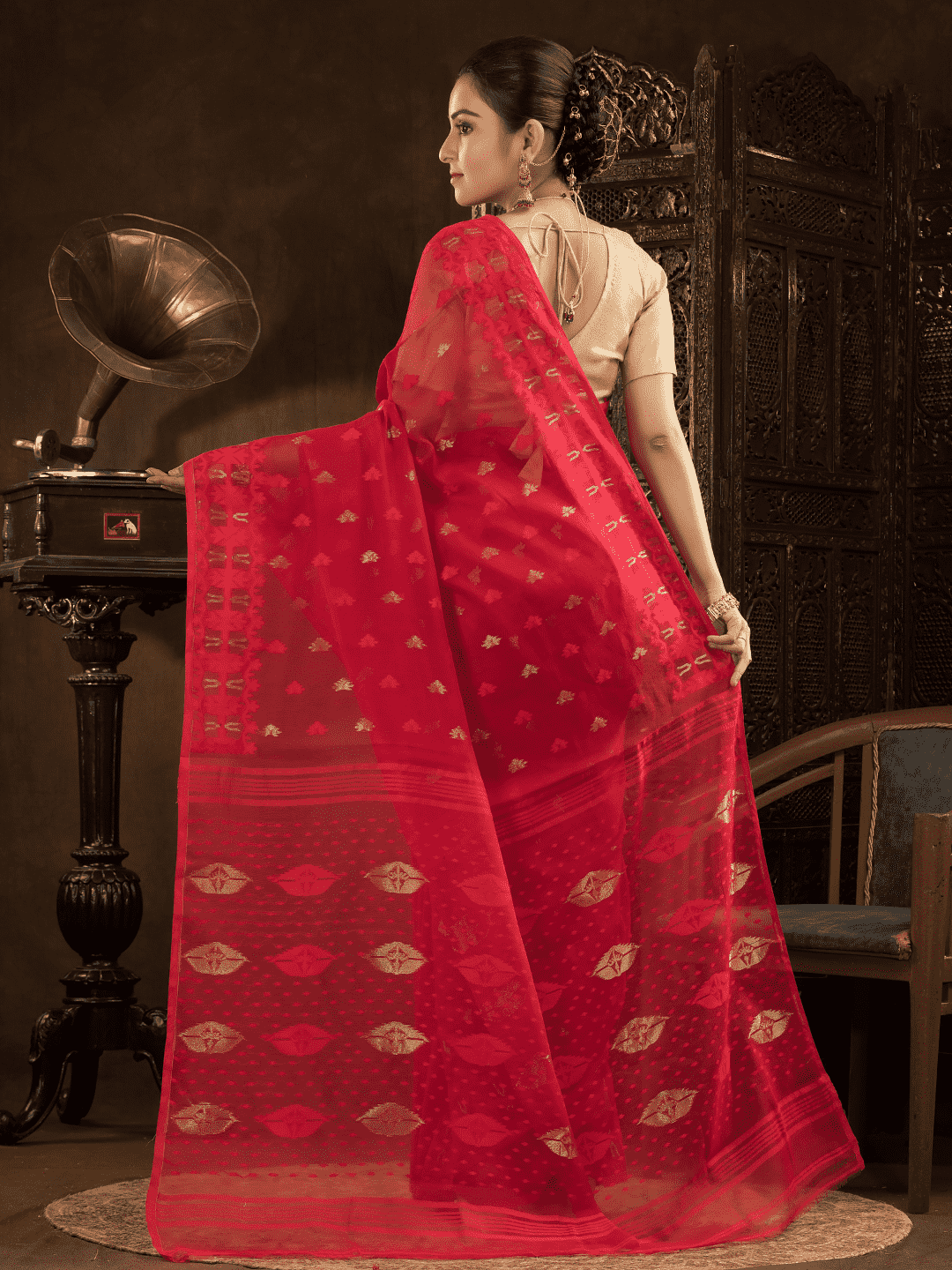 Ruby Red Jamdani Saree - 014