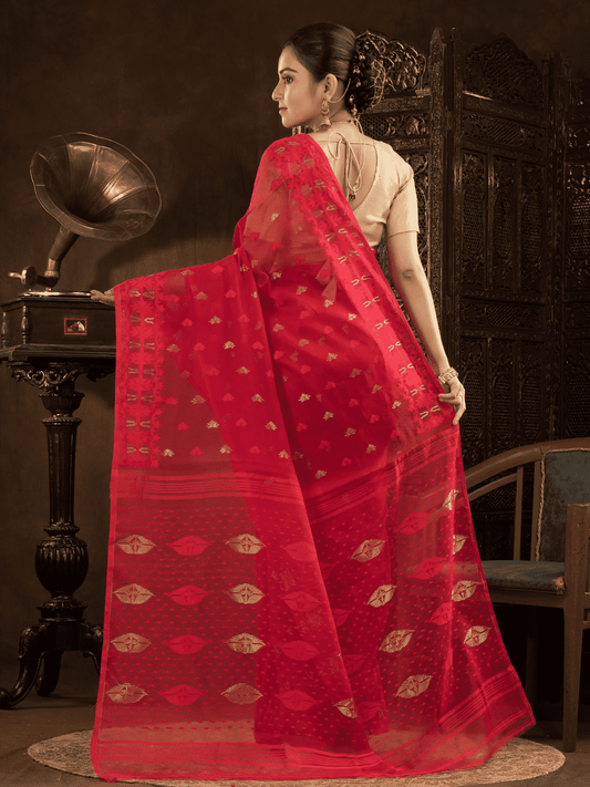 Ruby Red Jamdani Saree - 014