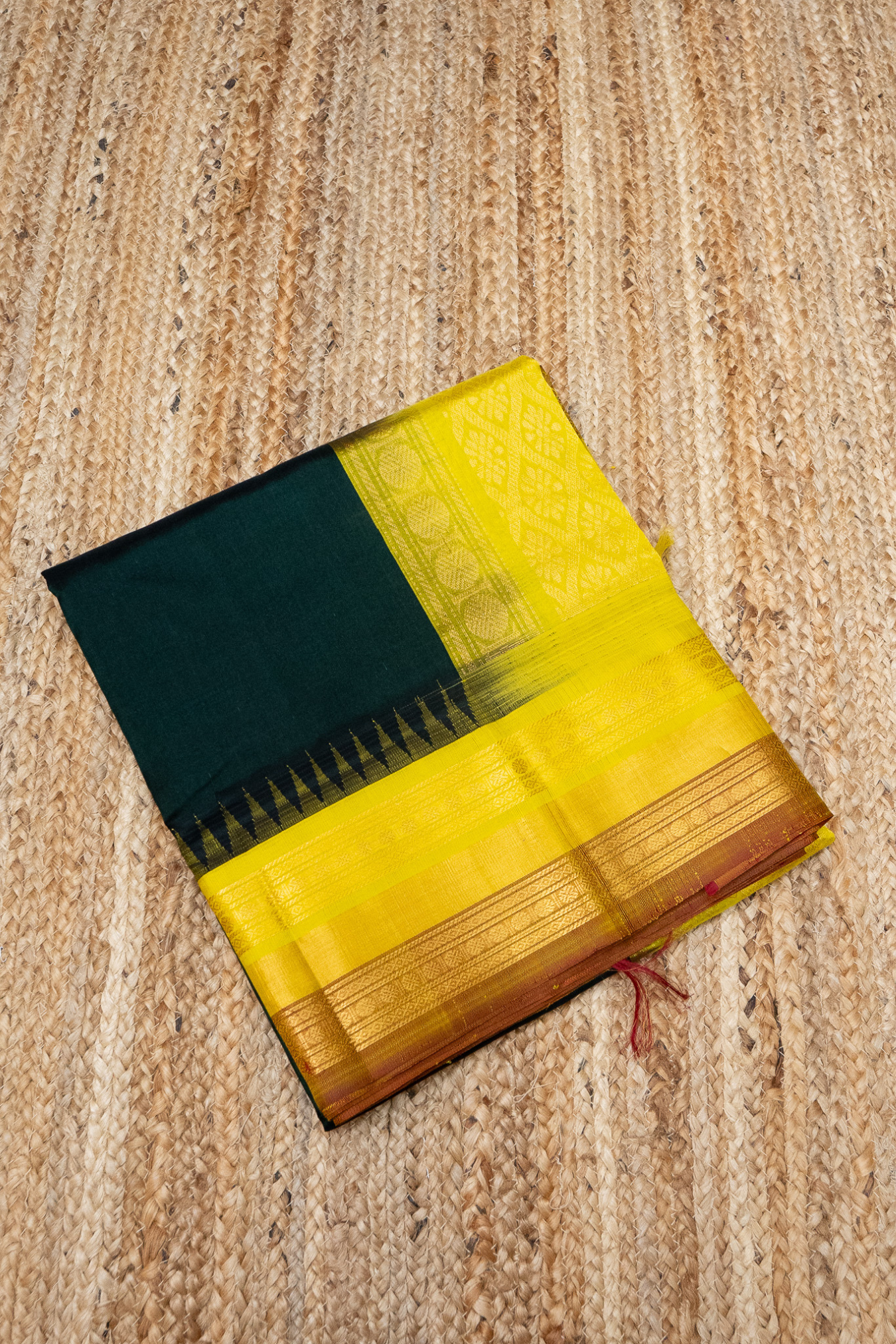 Dark Green and Yellow Border Korvai Saree - 119