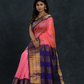 Korvai Saree Hot Pink with Golden Blue Border - 112