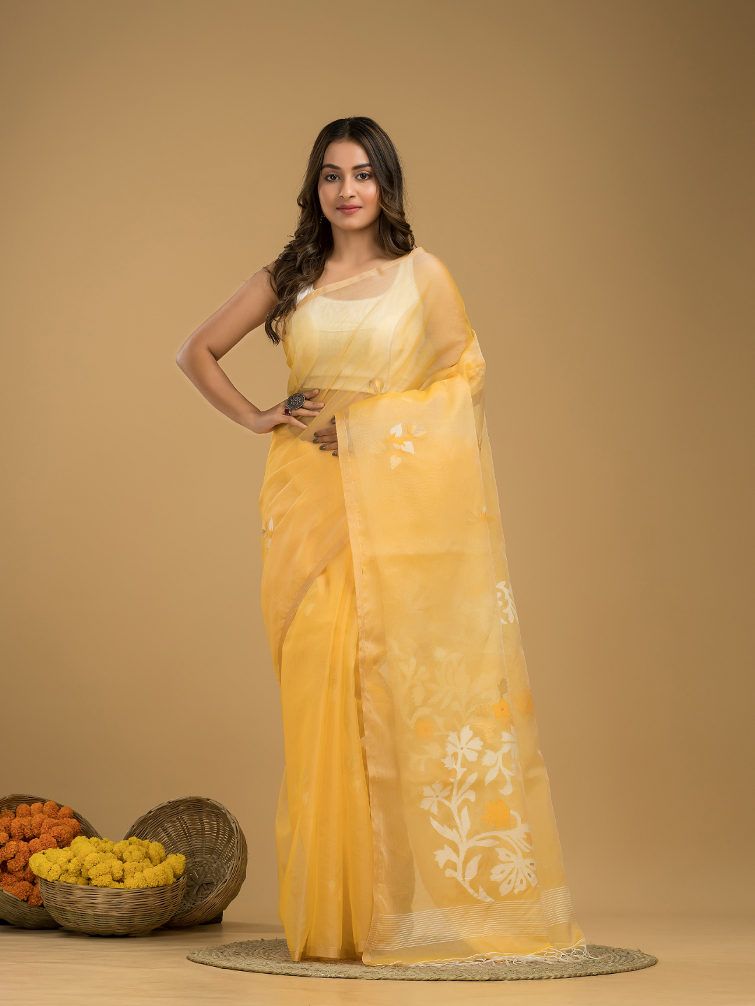 Jamdani Saree With Pale Yellow - 007