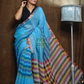 Handloom Linen Checks Saree with Indigo Blue-013