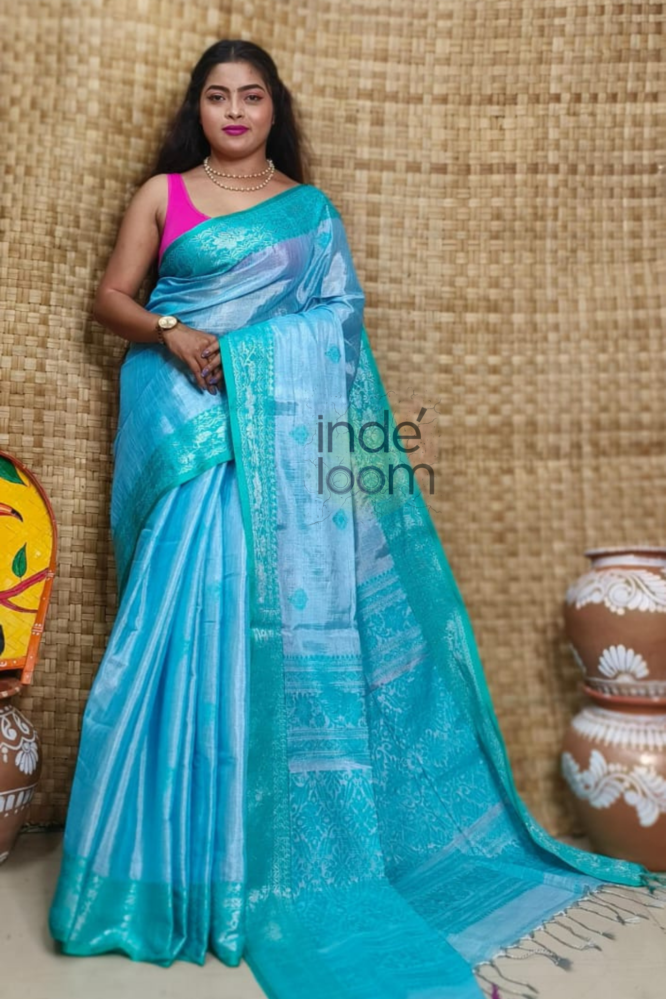 Tissue Silk Benarashi Jamdani Saree with Azure Blue-107