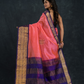 Pure Handloom Korvai Silk Cotton Saree in Hot Pink with Golden Blue Border - 112