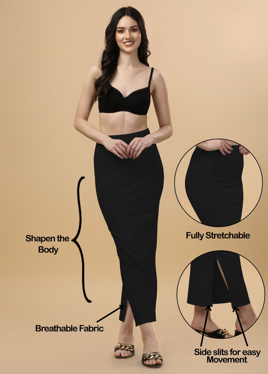 Saree Shapewear Straight Cut Style In Coal Black Color - 010