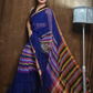 Handloom Linen Checks Saree with Blue and Multicolor Stripes Pallu-014