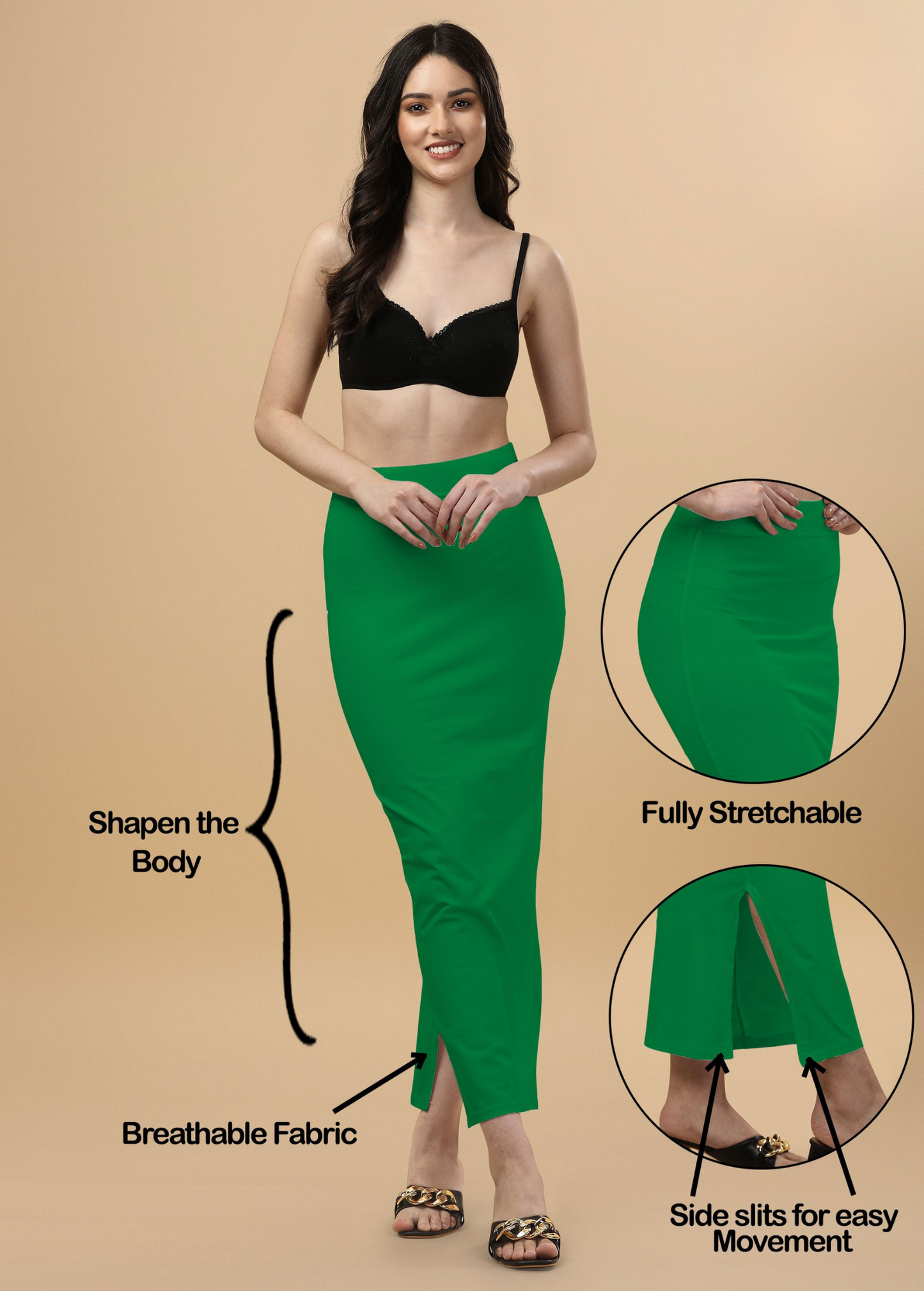 Saree Shapewear Straight Cut Style In Lime Green Color - 011