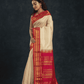 Pure Handloom Korvai Silk Cotton Saree in Rich Cream and Red Border with small Zari checks - 122