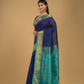 Pure handloom Korvai Silk Cotton Lakshadeepam Saree in Berry Blue and Baby Blue Border - 125