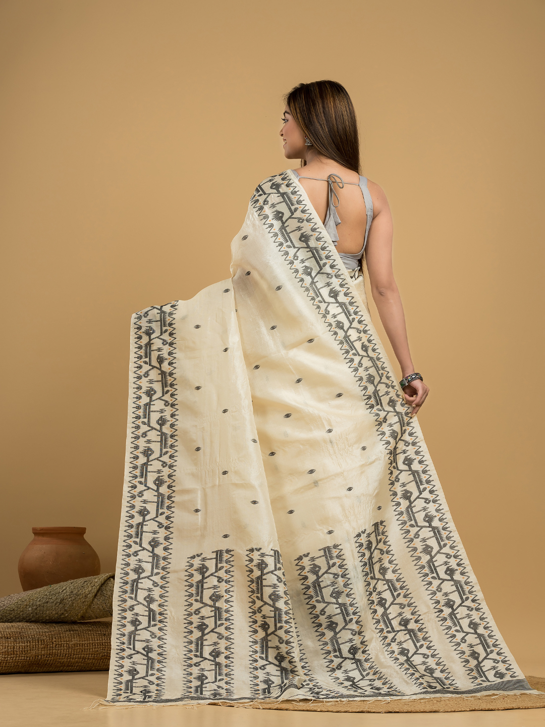 Lace White Tissue Silk Jamdani Saree - 042