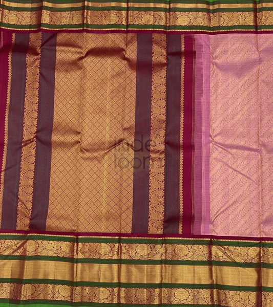 baby pink design- rum red golden pallu gadwal saree- 062