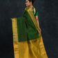 Pure Handloom Korvai Silk Cotton Kattam Saree in Leaf Green with Gold Border - 142