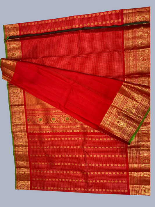 Pure Handwoven Gadwal Silk Saree Apple Red - 038
