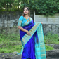 Korvai Saree Royal Blue Cyan Blue Golden Border - 122