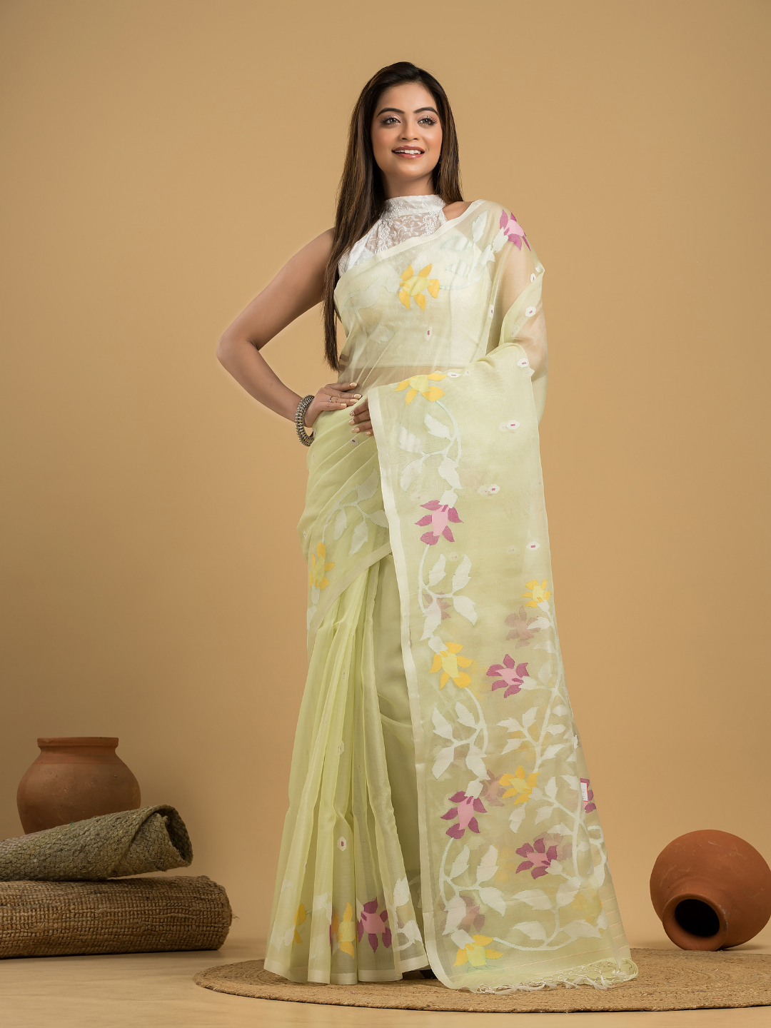 Light Green Jamdani Saree - 043