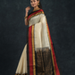 Korvai Saree with Temple border Pearl White and Red Black Border - 124