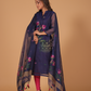 Muslin Jamdani 2-Piece Set Kurti & Dupatta (UNSTITCHED) - Ink Blue - 074