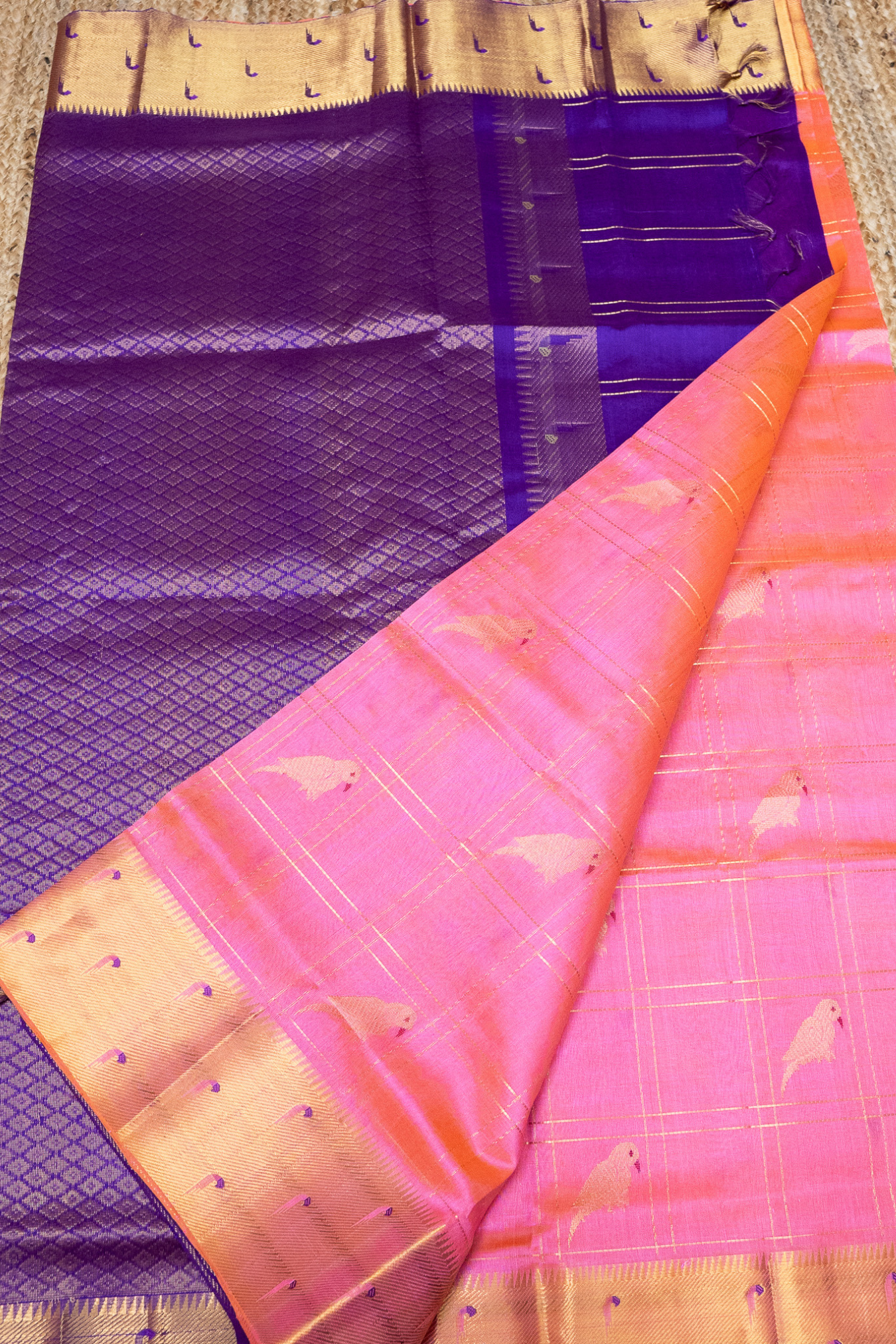 Light Pink Birds Design korvai Saree -141