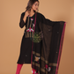 Muslin Jamdani 2-Piece Set Kurti & Dupatta (UNSTITCHED) - Rich Black - 080