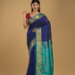 Pure handloom Korvai Silk Cotton Lakshadeepam Saree in Berry Blue and Baby Blue Border - 125