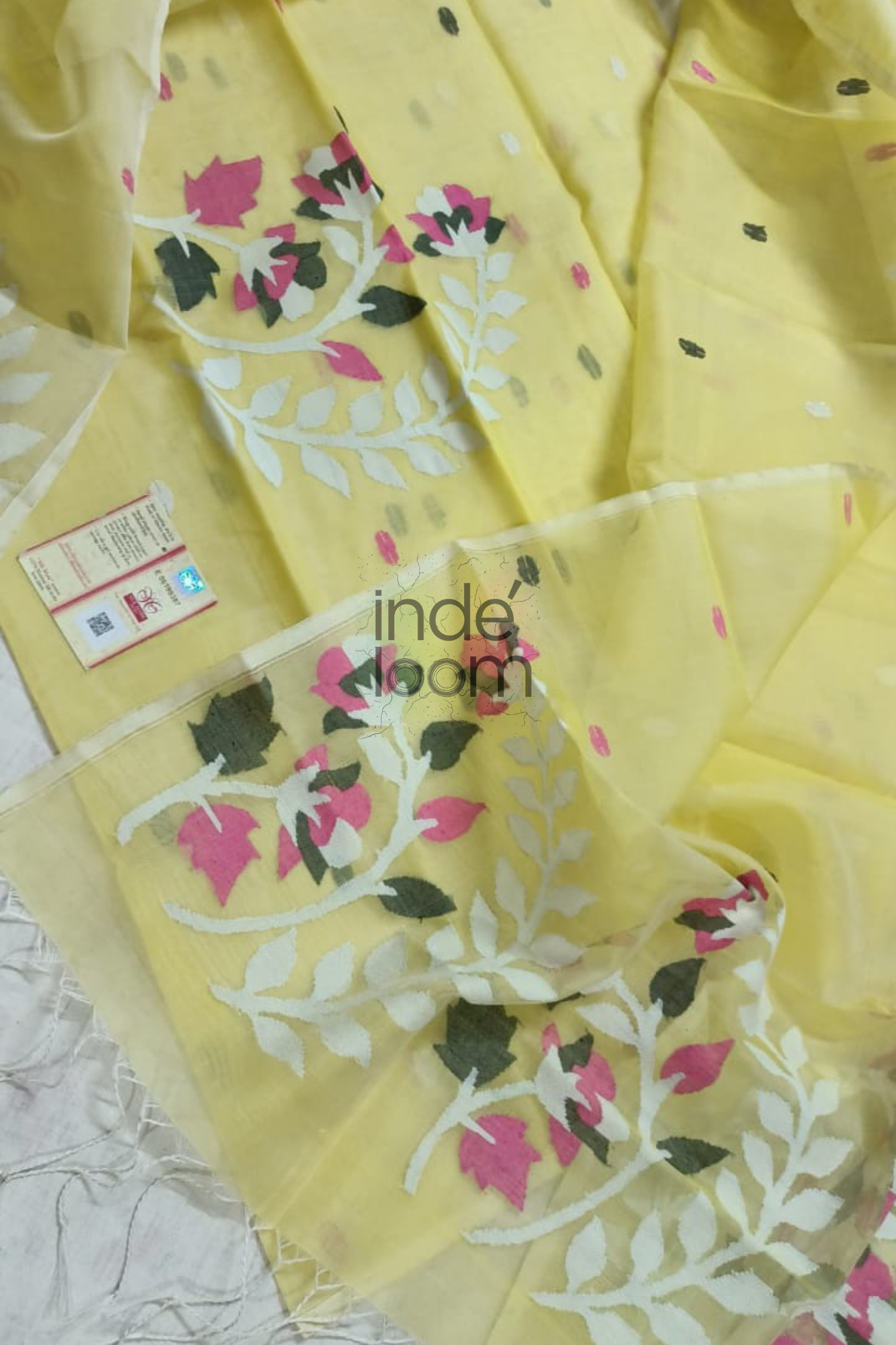 Muslin Jamdani 2 Piece Set Kurti & Dupatta in Pale Yellow-021