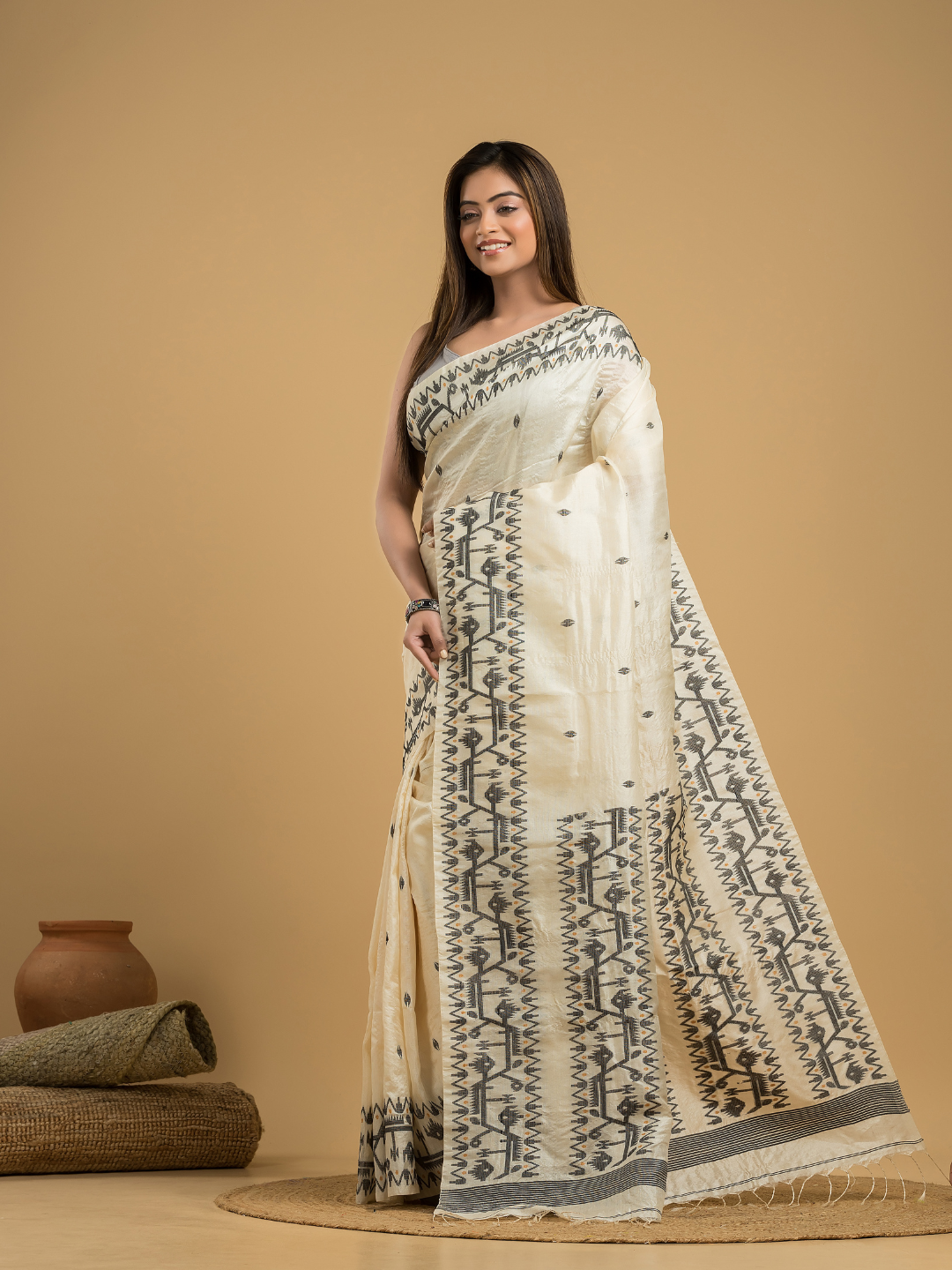 Lace White Tissue Silk Jamdani Saree - 042