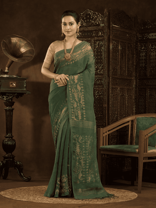 Pine Green Jamdani Saree - 017