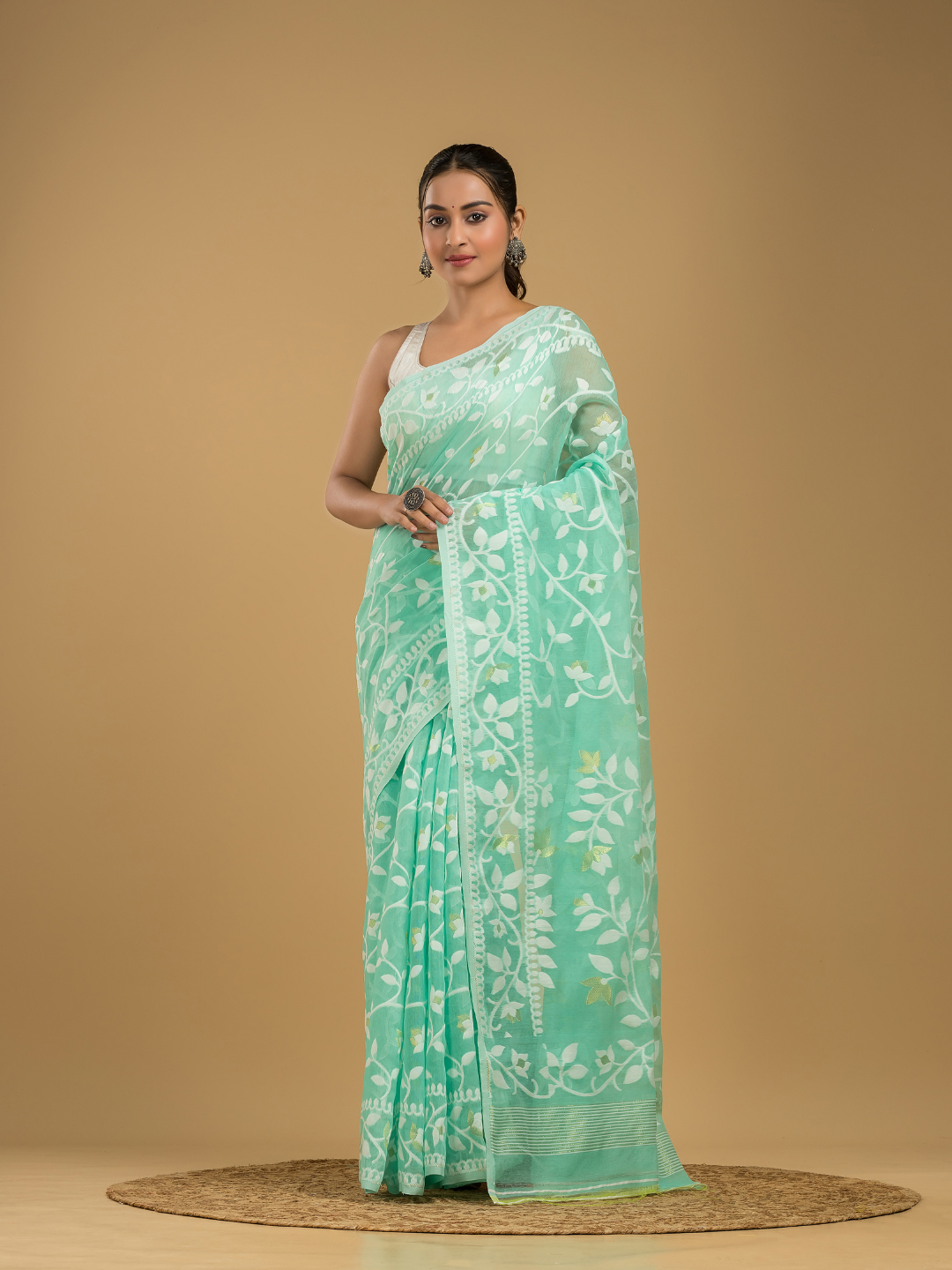 Mint Green Cotton Silk Jamdani Saree - 009