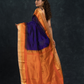 Pure handloom Korvai Saree with temple border Wine Purple With Beige & Orange Border - 113