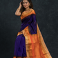 Pure handloom Korvai Saree with temple border Wine Purple With Beige & Orange Border - 113