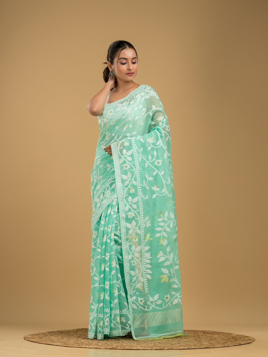 Mint Green Cotton Silk Jamdani Saree - 009