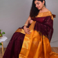 Korvai Saree Paithani design Dark Brown Golden Yellow Border - 126