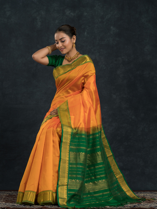 Korvai Saree Classic with small buttas Sun Yellow Green Border - 140